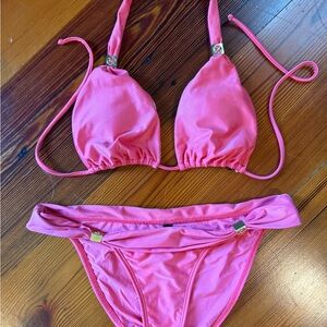 Vix Coral Bikini Set with Gold Accents/Hardware